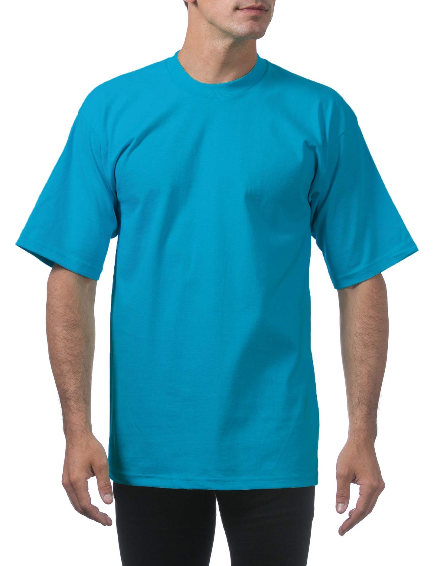 Pro Club Men's Heavyweight Cotton Short Sleeve Crew Neck T-Shirt, Turquoise, Small