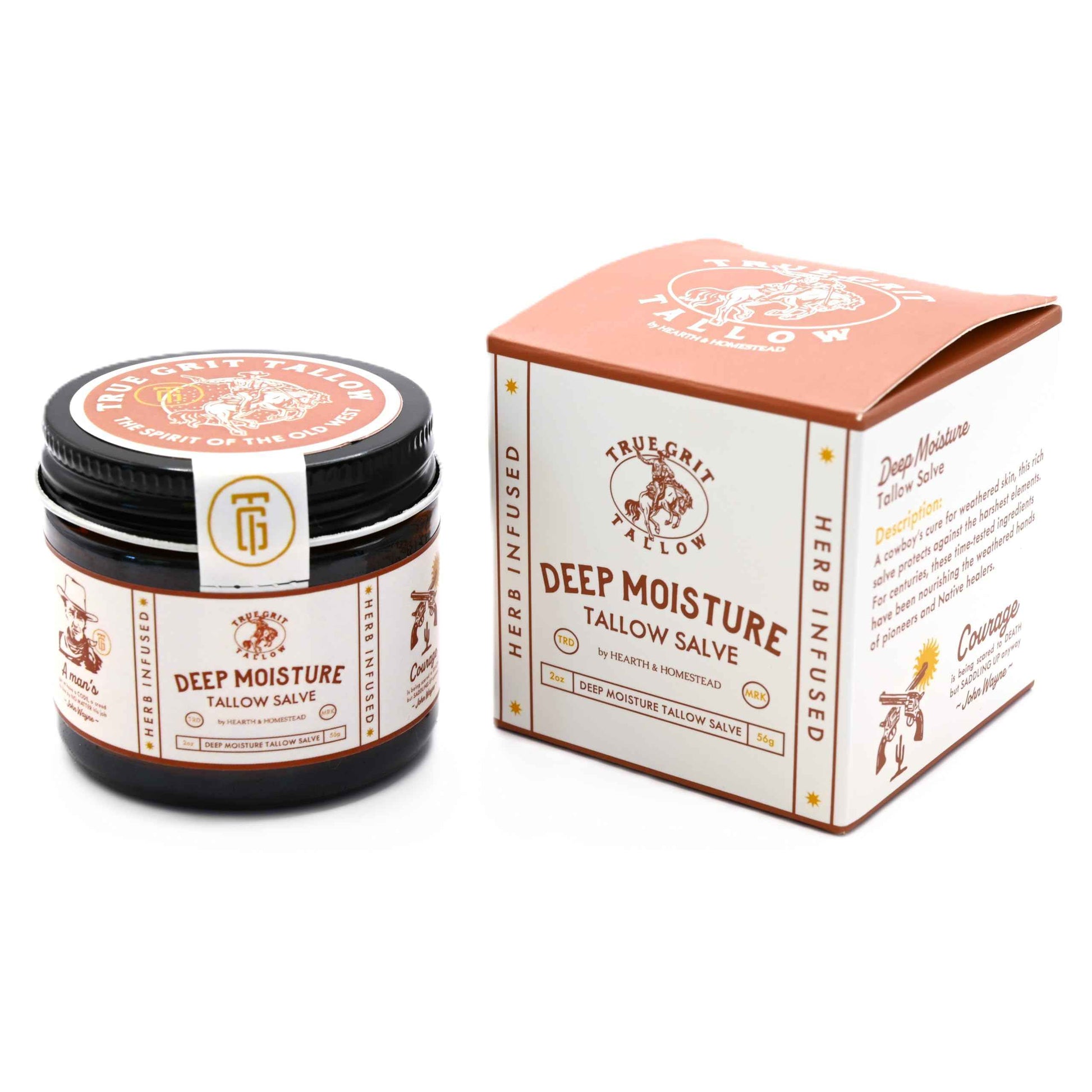True Grit Tallow John Wayne Inspired Deep Moisture Tallow Salve – Herb-Infused Unscented – Essential Oil-Free Soothing Balm for Sensitive Skin – 2 oz