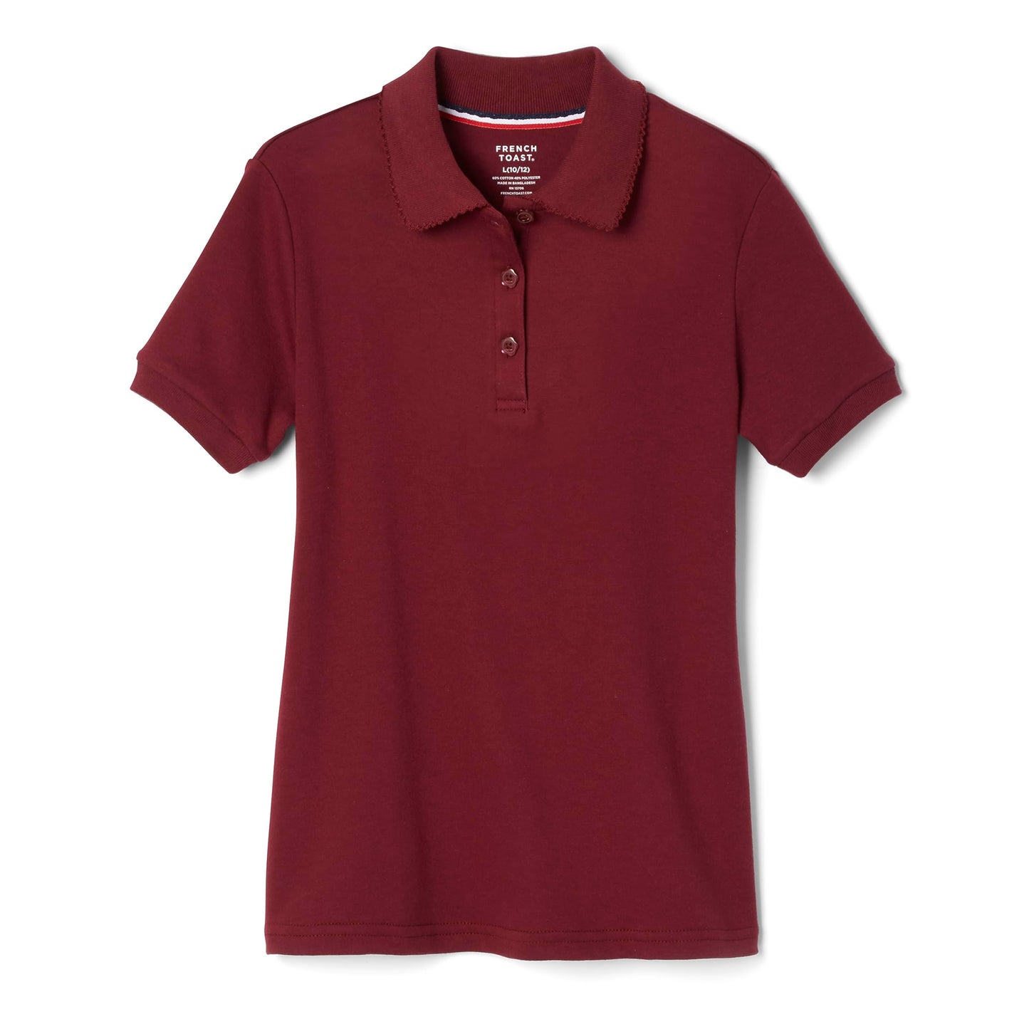 French Toast girls Short Sleeve Picot Collar Polo Shirt, Burgundy, S(6/6X)