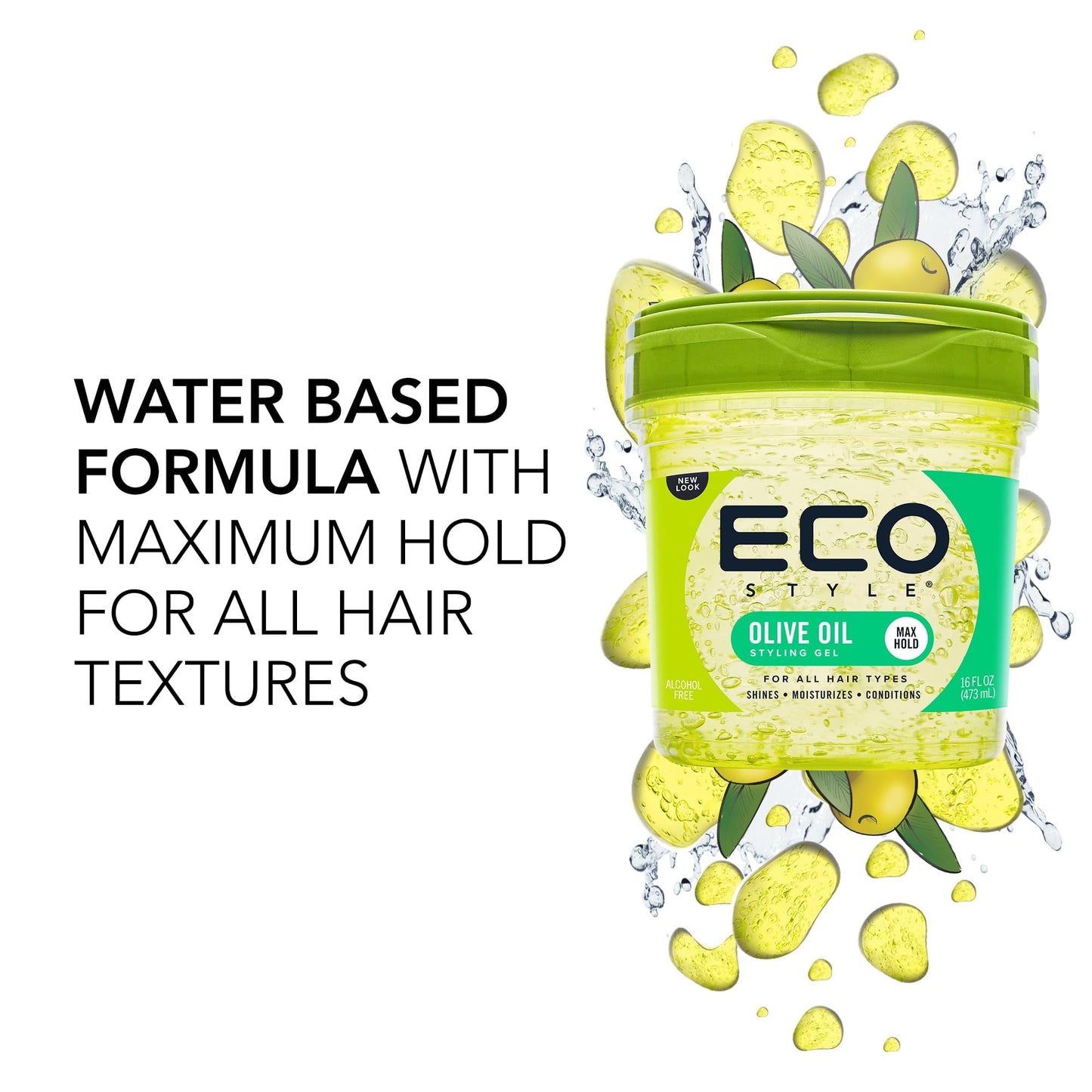 Eco Style ECOCO Style Gel Olive Oil-100% Pure Olive Oil-Adds Shine And Tames Split Ends-Weightless Style-Nourishes And Repairs-Adds Moisture To The Scalp-Superior Hold-Healthy Shine-16 Oz