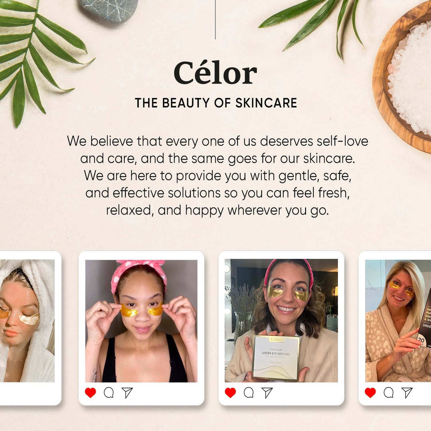 CÉLOR Under Eye Patches Premium - Golden Under Eye Mask Enriched with Hyaluronic Acid, Caffeine, Tea Tree & Collagen, Under Eye Patches for Puffy Eyes, Dark Circles and Puffiness (7 Pairs)