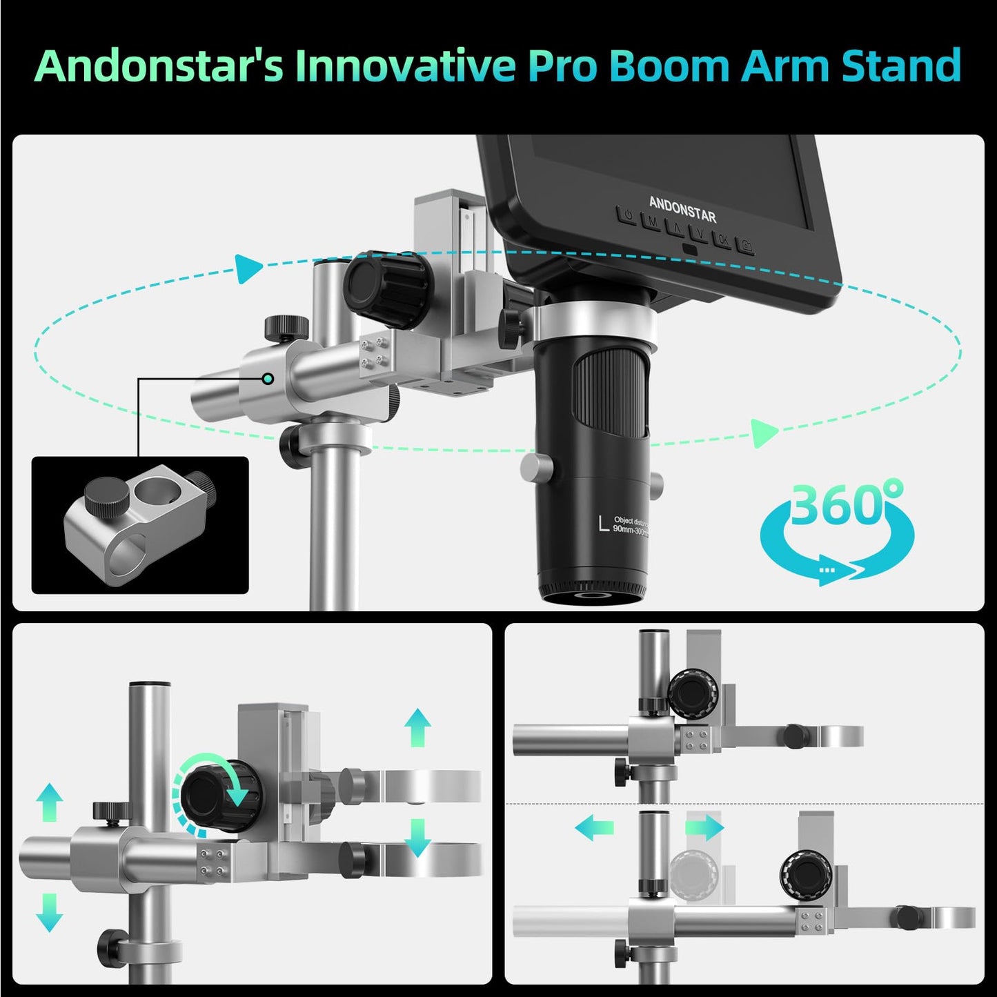 Andonstar 7'' HDMI Digital Microscope, 2040x UHD Video Record, Soldering Station with 3 Lenses, Helping Hands, 32GB Card, LED Light