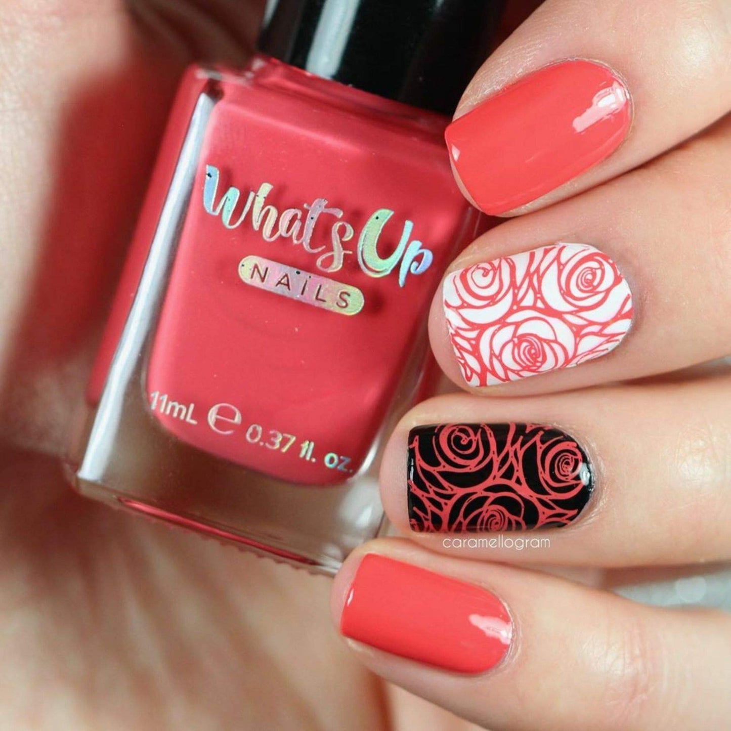 Whats Up Nails - Floral Correlation Stamping Polish Coral Lacquer for Stamped Nail Art Design 7 Free Cruelty Free Vegan