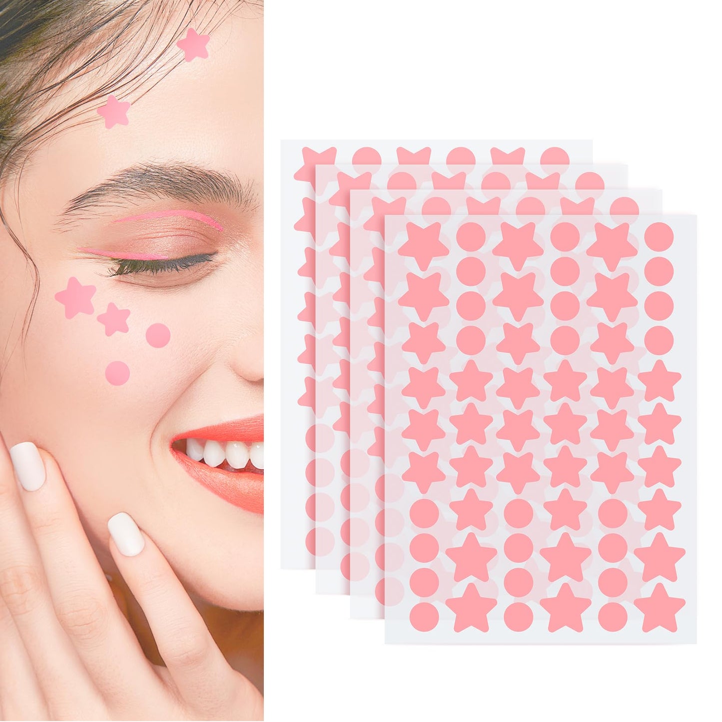 Cute Pink Star Patches For Face, Facial Scar Cover Star Stickers Patches, Star Concealer Stickers Mild Non-Irritating Breathable Waterproof Specification Size For Face (Round,Star,3 Sizes /240 PCS)