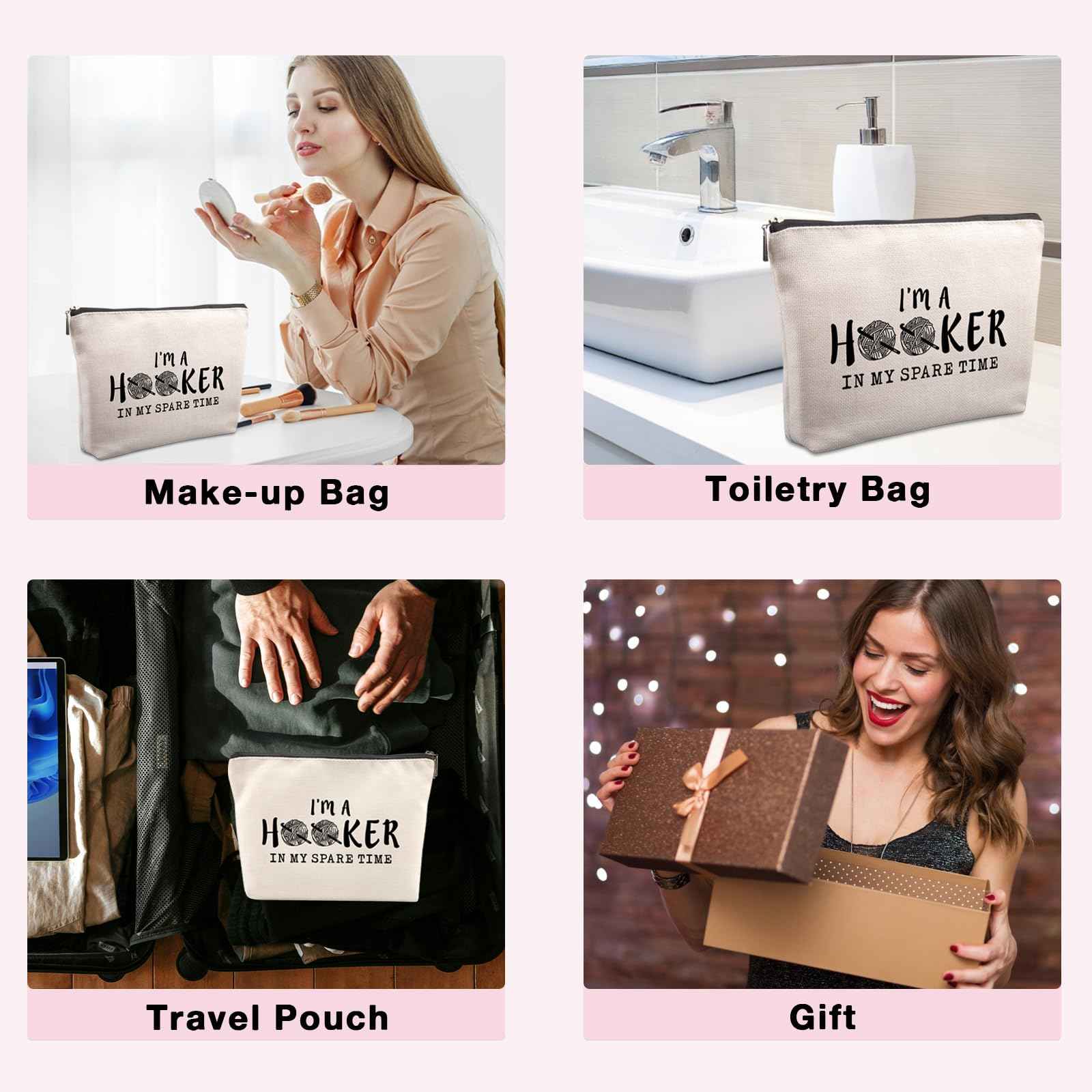 Lcoanriut Funny Crochet Gifts Makeup Bag, Crochet Gifts for Crochet Lovers, Crochet Knitting Gifts Christmas Friendship Fun Gifts Funny Birthday Gifts for Women Friends Sister Mom Travel Cosmetic Bag