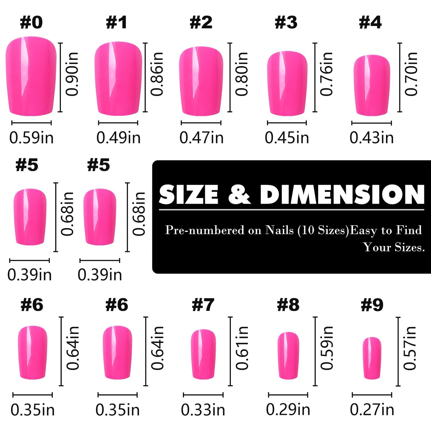 LuckForever 120pc Medium Press on Nails Square Fake Nail Tips, Hot Pink Square Press on Nails Medium False Nails Press ons Artificial Fingernail & Glue Adhesive Tabs Nail Kit for Women Girls Kids