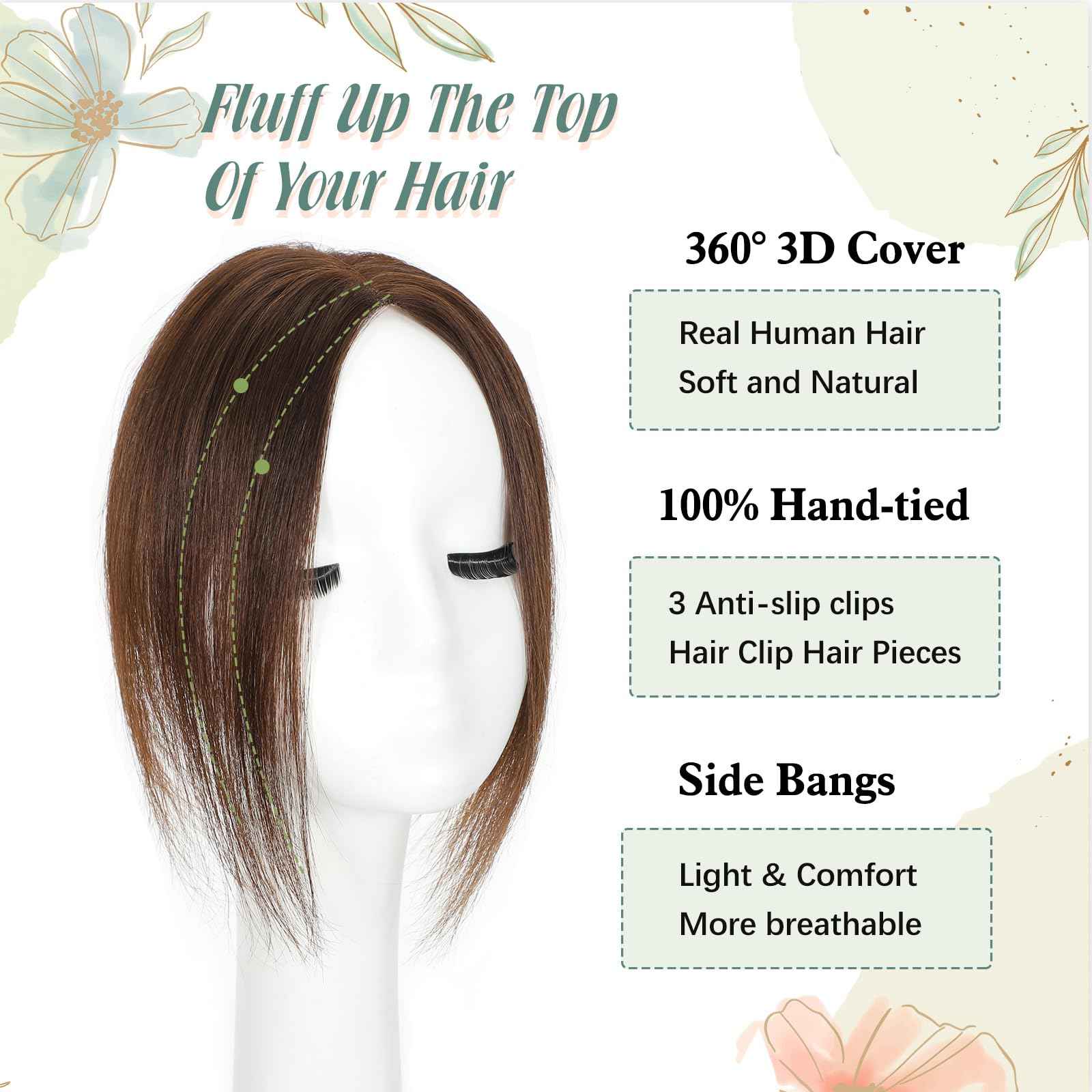 Real Human Hair Topper for Women with Thinning Hair 360 No Bangs Upgrade Lace Base Hand Hair-Tied Pieces for Women (Brown, 10Inch)