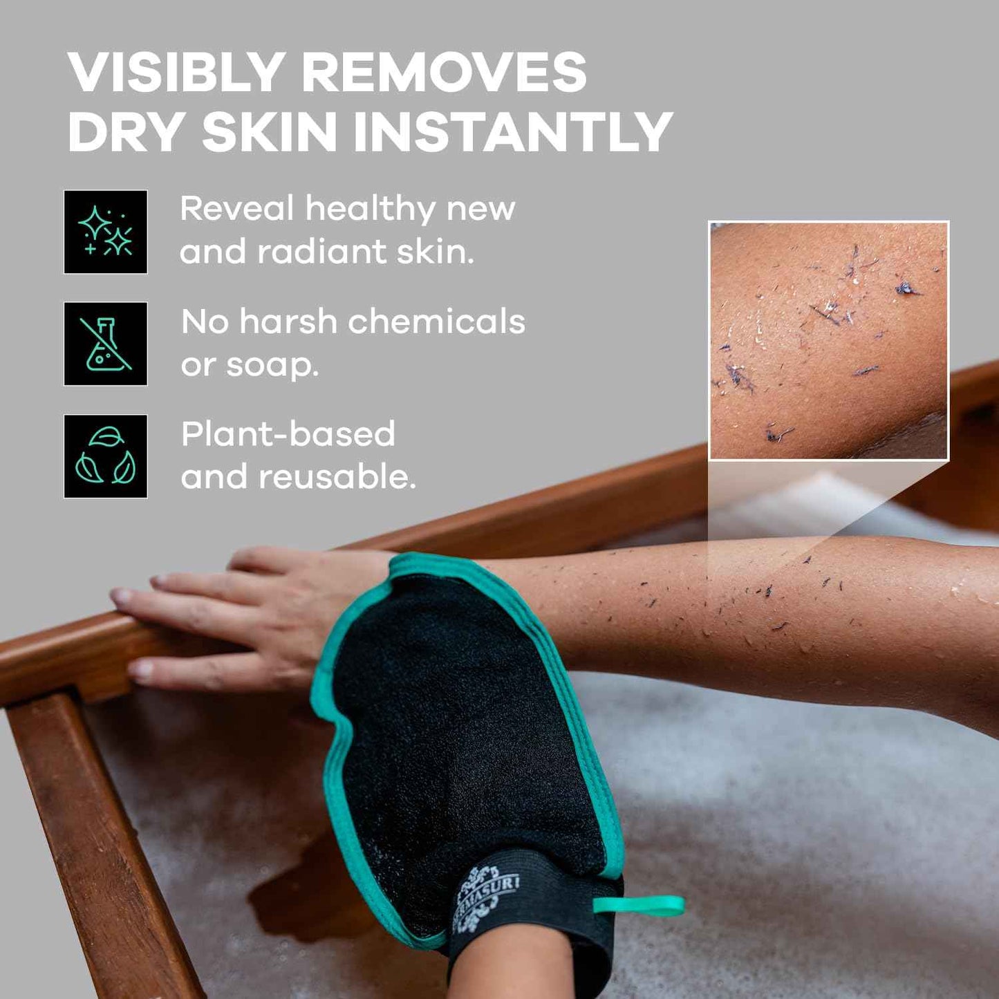 Dermasuri - Deep Exfoliating Body Mitt & Back Scrub Bundle - Bath & Shower Body Scrubs - Cleansing & Full Body Exfoliation - Spa Exfoliator Glove - Dry Skin Care Treatment for Women & Men