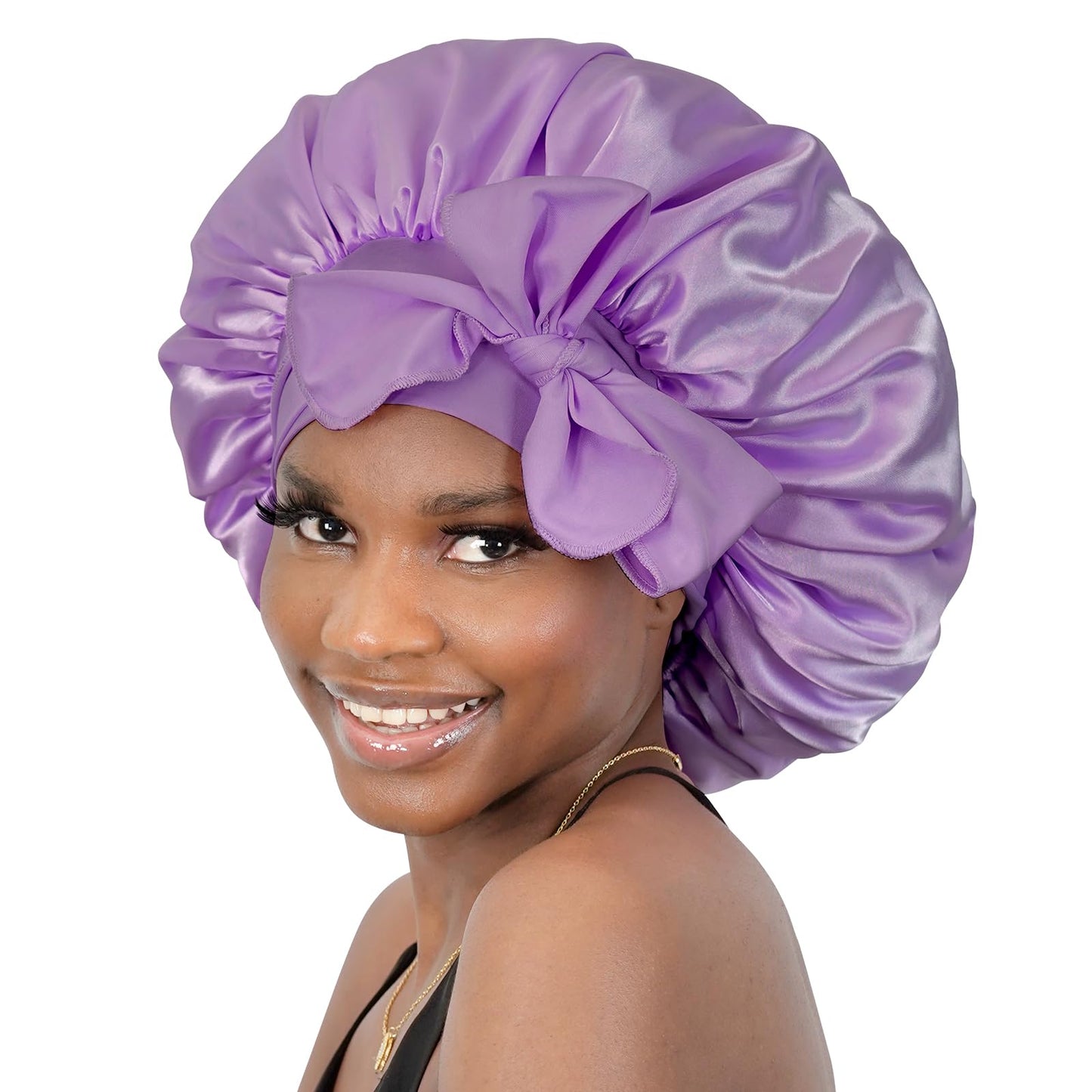 BONNET QUEEN Silk Bonnet for Sleeping Women Satin Bonnet Hair Bonnet Night Sleep Cap Scarf wrap for Curly Hair with tie Band Lilac