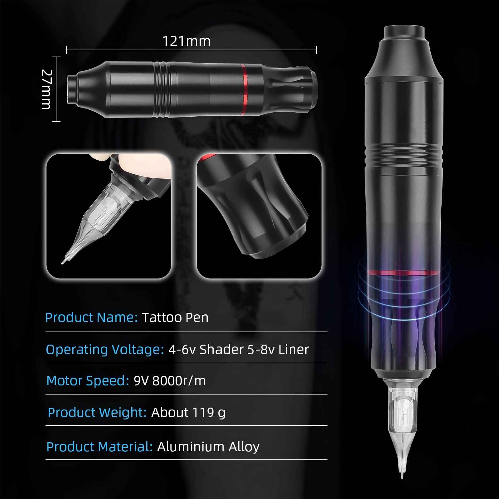 Rotary Tattoo Pen Machine Kit, ATOMUS Tattoo Kit with DC Power Supply 3RL 5RM Cartridge Needles 30ml Tattoo Ink Bandages Ink Cups Tattoo Accessories Supplies Kit for Tattoo Beginners Artists