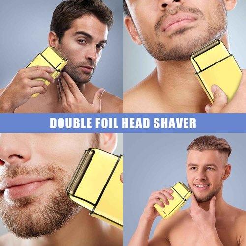 HIENA PRO Foil Shaver for Men Barber, Double Electric Foil Trimmer, Professional Electric Razor, Close Shaver, Cordless Rechargeable with USB, Gold