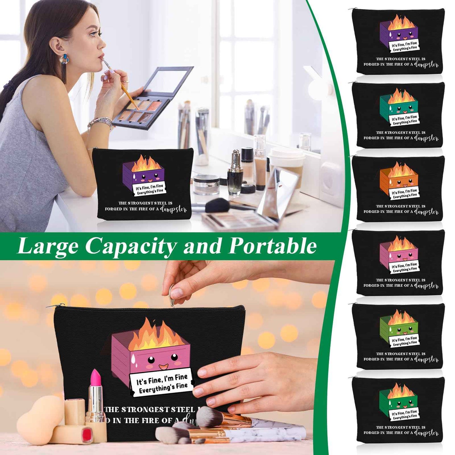 Reginary 12 Pcs Dumpster Fire Makeup Bags Bulk Christmas Funny Gifts Employee Inspirational Cosmetic Bag Gifts for Coworker Staff Team