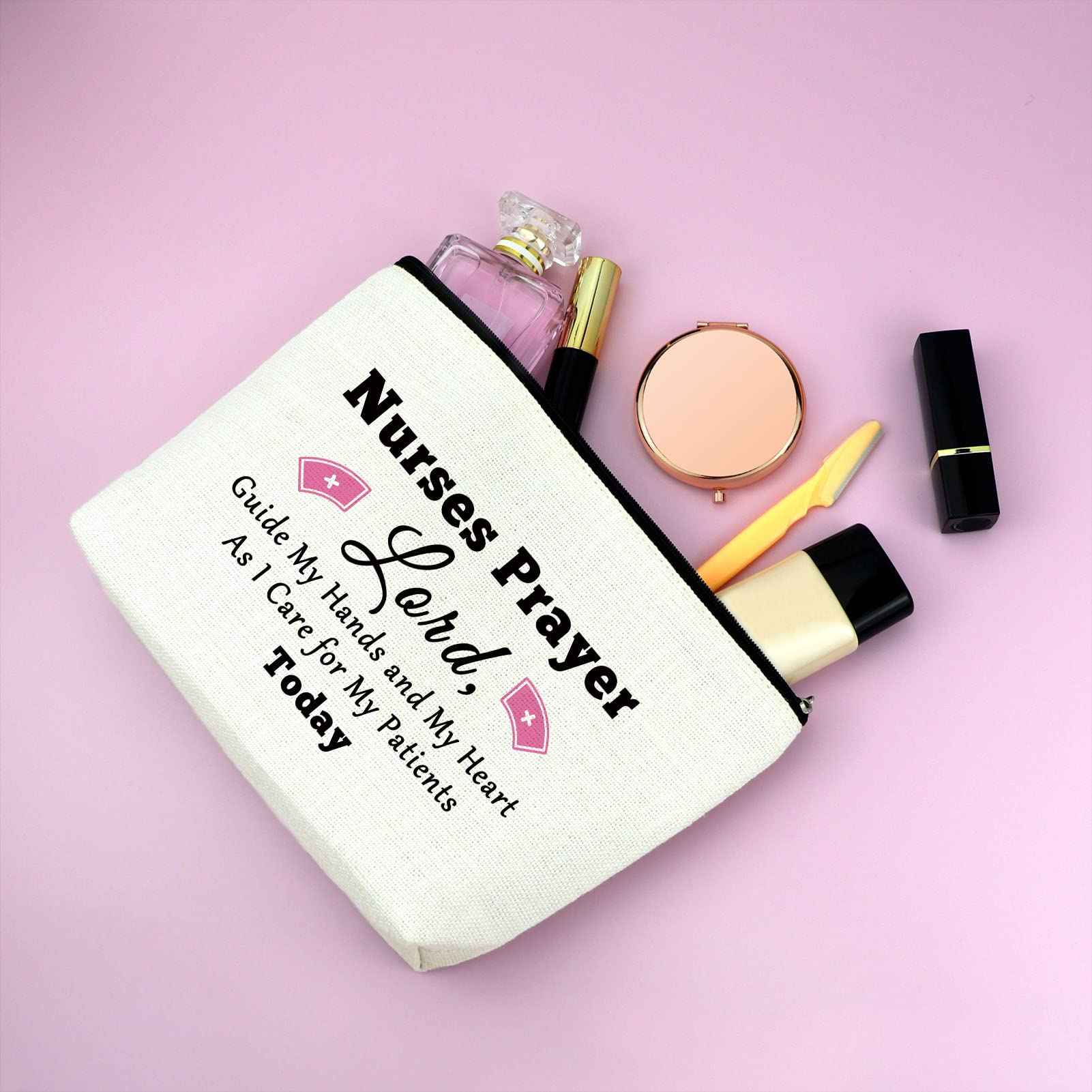 Mxrymvu Nurses Prayer Gift Makeup Bag International Nurses Day Gifts Cosmetic Bag Inspirational Present for Medical Student Graduation Birthday Present for Daughter Sister Mother White