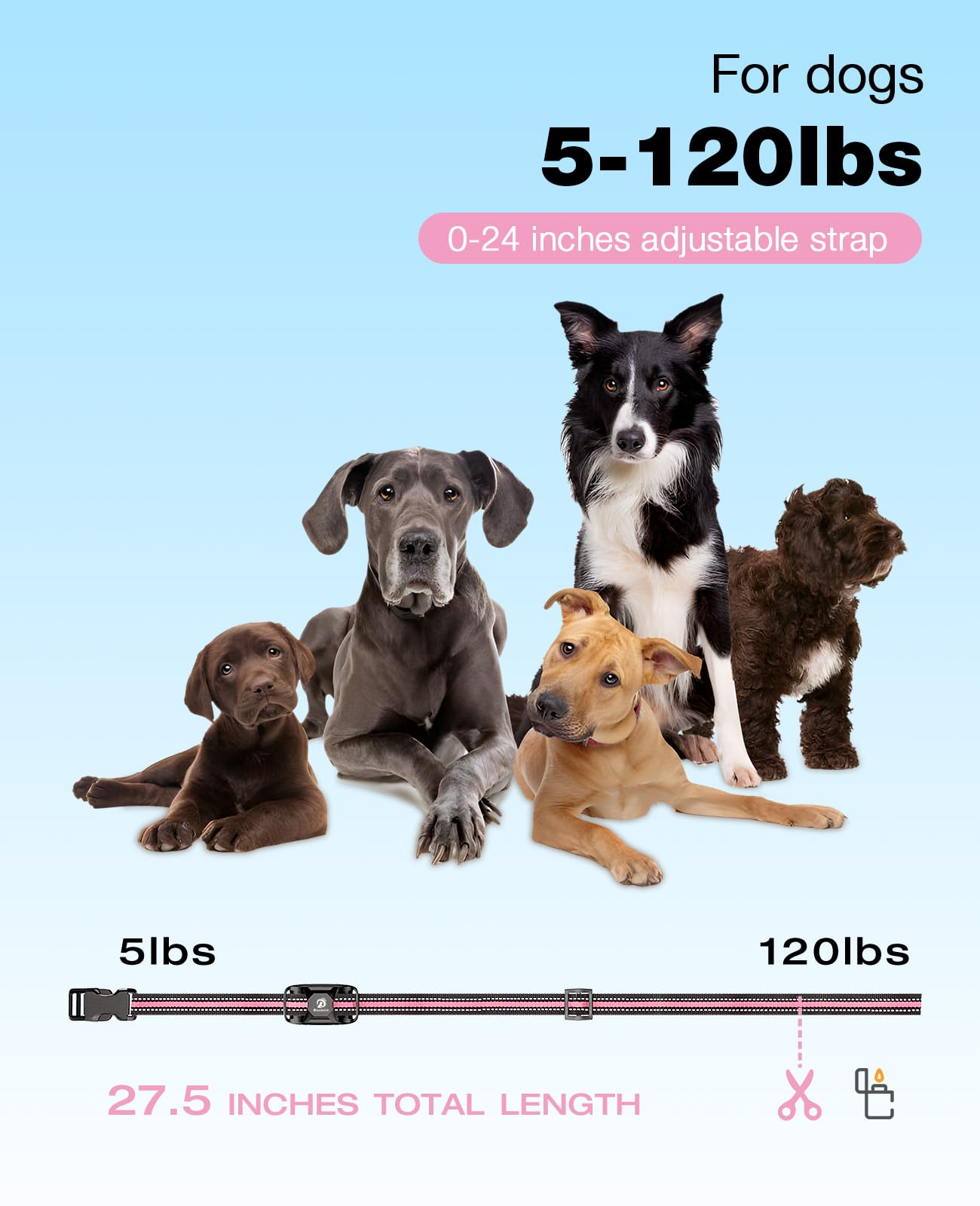 Bousnic Dog Shock Collar - 3300Ft Dog Training Collar with Remote for 5-120lbs Small Medium Large Dogs Rechargeable Waterproof e Collar with Beep (1-8), Vibration(1-16), Safe Shock(1-99) (LightPink)