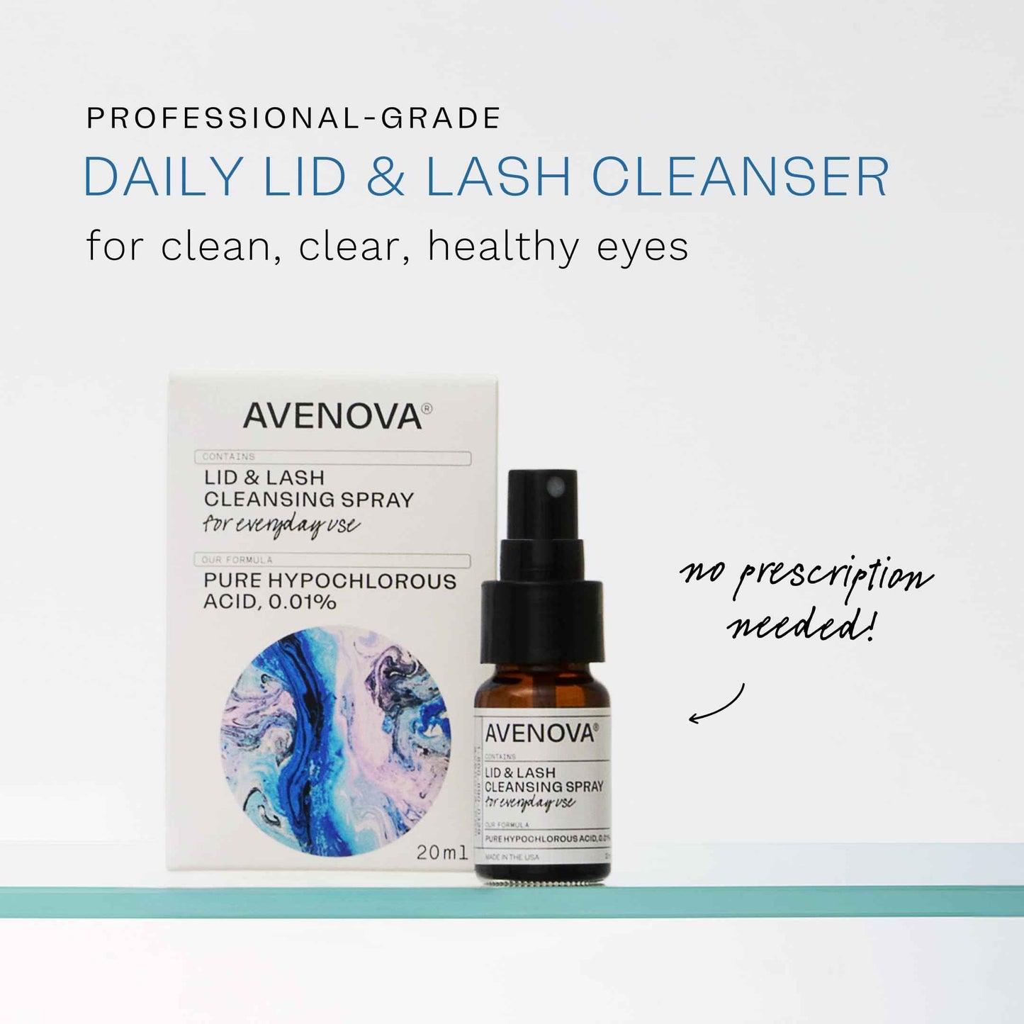Avenova Eyelid and Eyelash Cleanser Spray - 20ml Bottle - Gentle Everyday Pure Hypochlorous Acid Spray for Eye Irritation