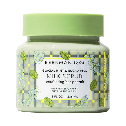Beekman 1802 Glacial Mint & Eucalyptus Exfoliating Milk Body Scrub - 8.0 fl oz - Smooths & Evens Out Tone - With Goat Milk & Jojoba Beads - Skin Barrier Safe - Good for Sensitive Skin - Cruelty Free