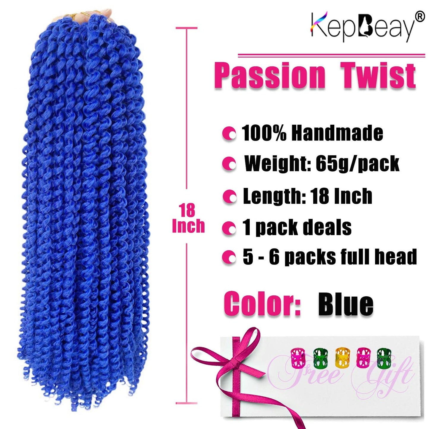 18Inch Passion Twist Hair 1Pack Passion Twist Crochet Hair Water Wave Crochet Hair (18 Inch (Pack of 1), Blue) …