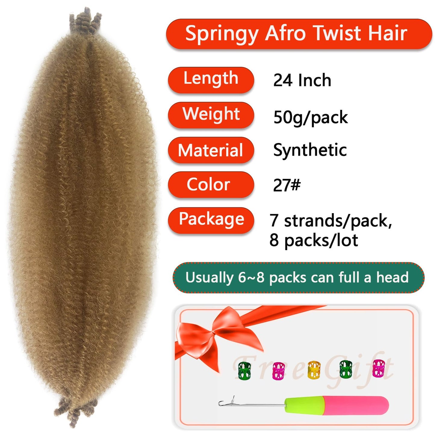 Kaidene Springy Afro Twist Hair 24 Inch Marley Twist Braiding Hair 8 Packs Kinky Twist Hair for Passion Twist Hair Pre Fluffed Afro Spring Twist Hair Soft Kinky Curly Braiding Hair for Twisting