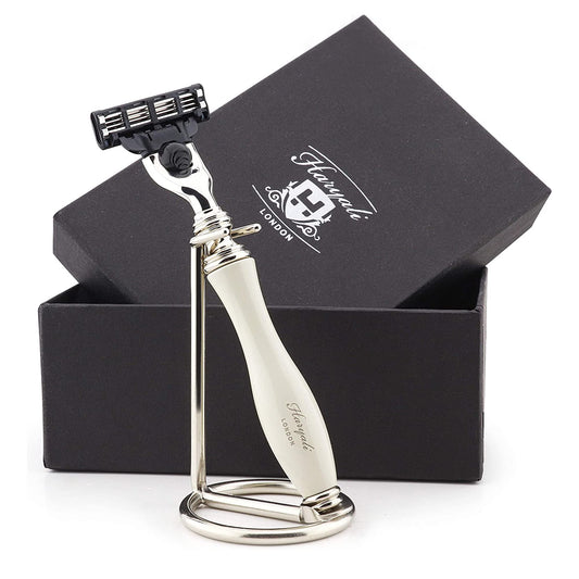 Haryali London 3 Edge Shaving Razor With Stainless Steel Razor Stand Beard and Mustache Safety Razor For Men and Women Perfect Shave