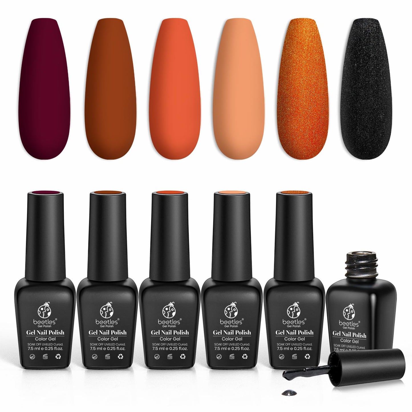 beetles Gel Nail Polish Set 6 Fall Colors Gel Nail Polish Red Orange Glitter wedding Collection Purple Black Gel Nail Kit Soak off Nail Gel Polish Art UV Manicure Gifts for Women