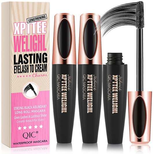 4D Silk Fiber Lash Mascara Extension Voluminous Fiber Mascara Waterproof & Smudge-Proof Mascara Long-Lasting No Flaking Natural No Clumping,All Day Exquisitely Full (2 Packs)