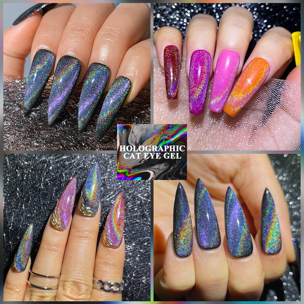 MIZHSE 10ml Universal Rainbow Cat Eye Gel Nali Polish Laser Holographic 9D Cat Eye Gel Polish Soak Off LED U V Gel Nail Art Varnish with Magnetic