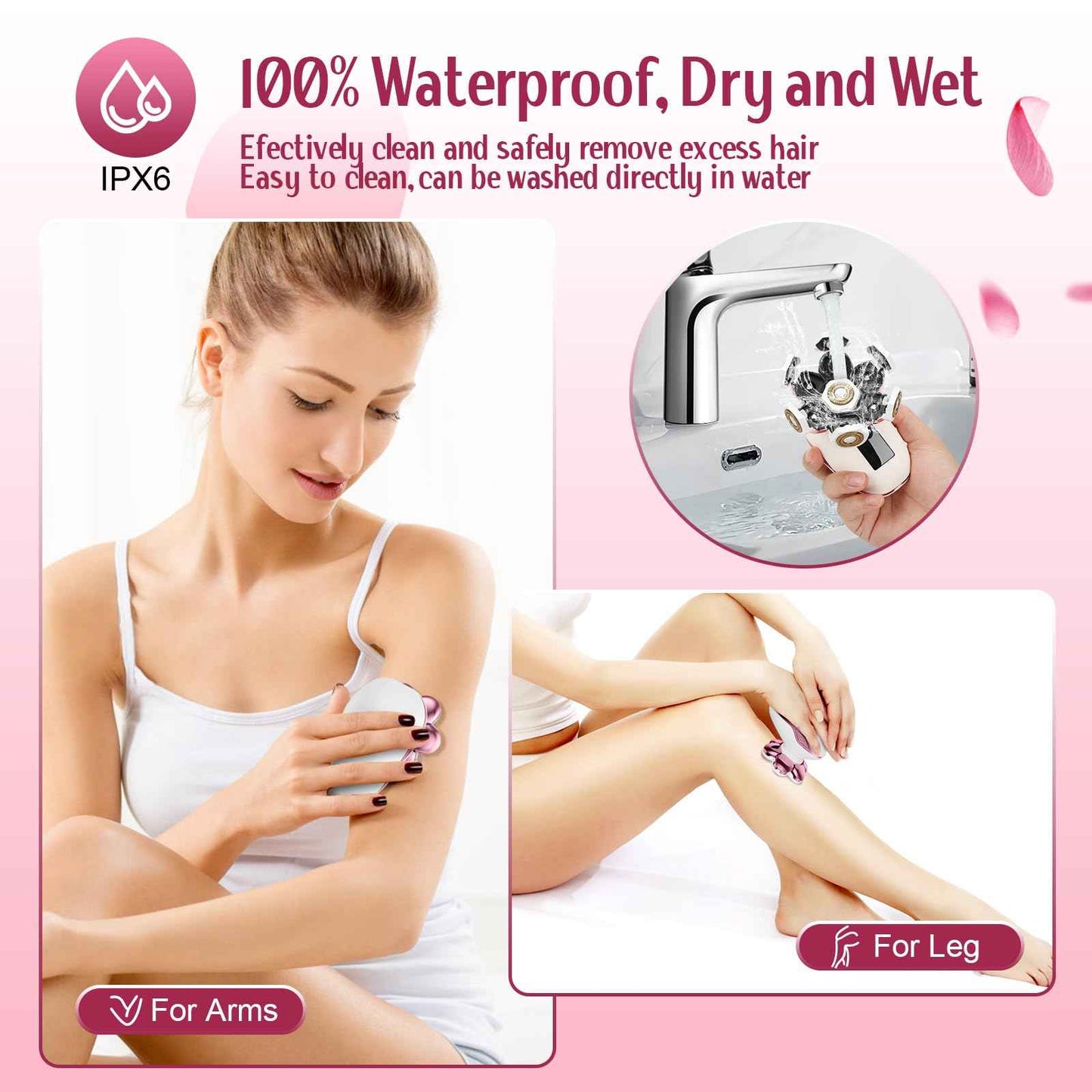 3-in-1 Electric Razors for Women,Bikini Trimmer for Women,7D Painless Electric Shaver with Facial Cleansing Brush,Gifts for Women,Replaceable Hair Remover for Legs Water Resistant Wet/Dry (Pink)