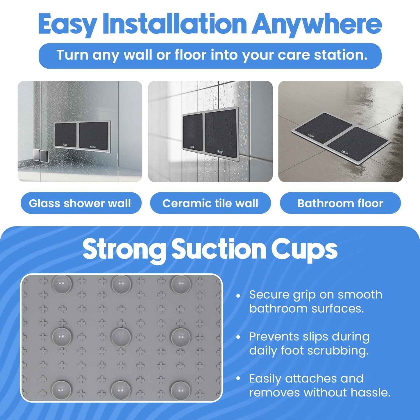 PDQR Premium Pumice Mat for Feet with 100 & 180 Grit Stones, Callus Remover and Exfoliator for Smooth Heels and Toes, Gentle Durable Foot Care Tool for at-Home Pedicure and Spa Softness