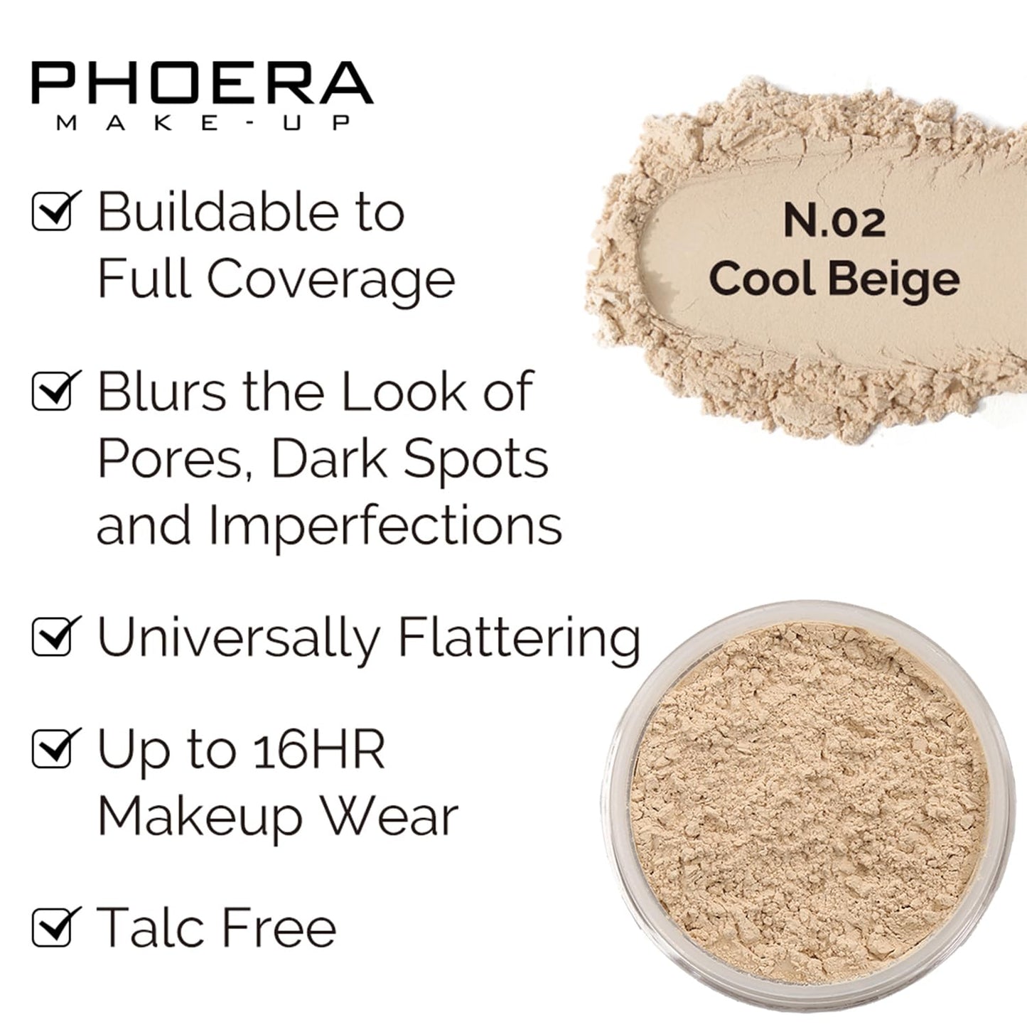 PHOERA Foundation, PHOERA Contour Palette,Shades with Highlighter & Bronzer & Blush,Up to 24 Hour Fresh Wear,PHOERA Concealer Primer Powder (102+104+ #002 Contour/Nude+Buff Beige+#002)