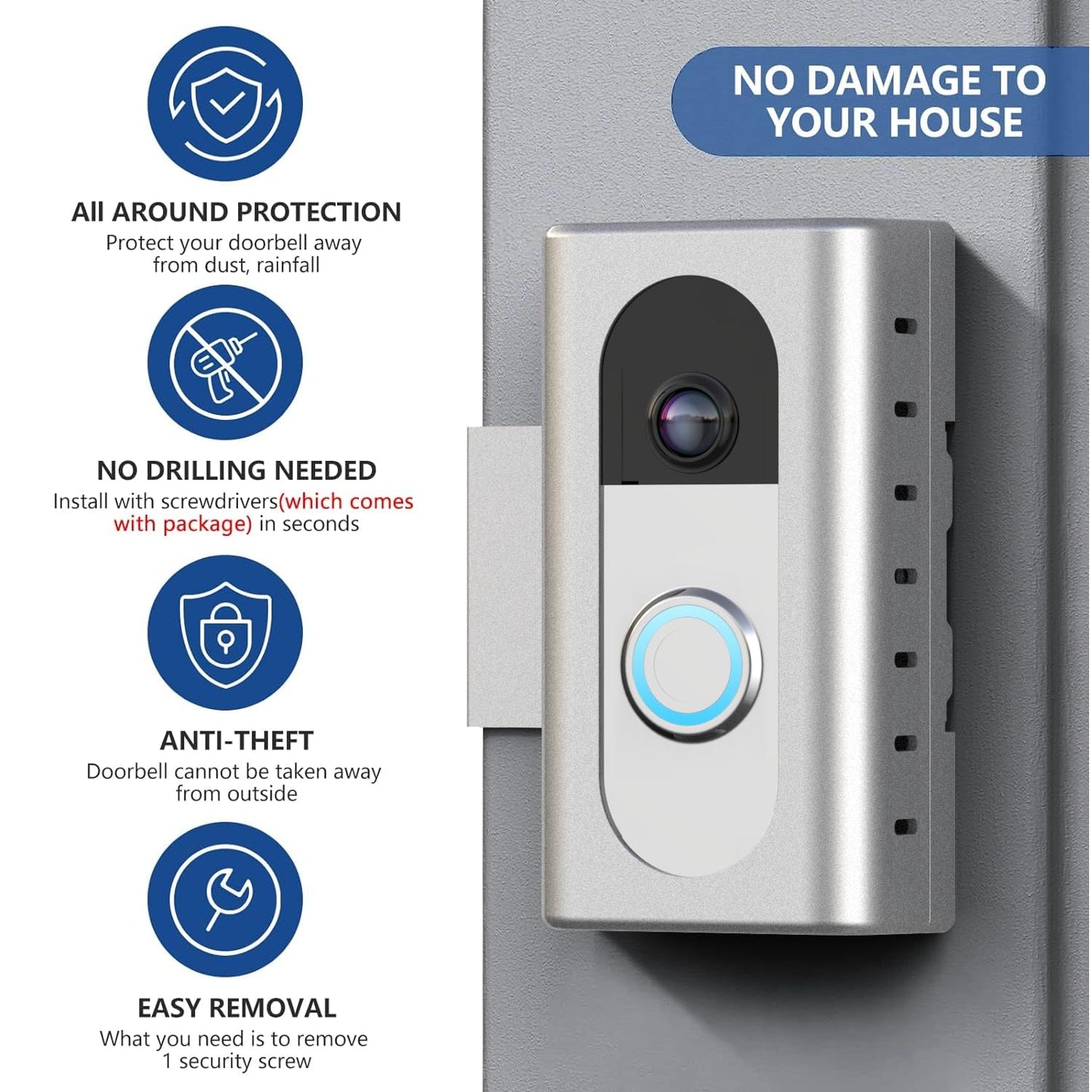 KIMILAR Anti-Theft Video Doorbell Mount Compatible with Most Wireless Video Doorbell, Adjustable Mounting Bracket Accessories for Houses, Apartments, Businesses