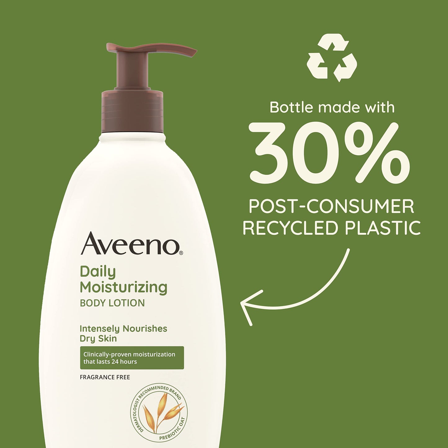 Aveeno Daily Moisturizing Body Lotion with Soothing Prebiotic Oat, Gentle Lotion Nourishes Dry Skin With Moisture, Paraben-, Dye- & Fragrance-Free, Non-Greasy & Non-Comedogenic, 12 fl. Oz