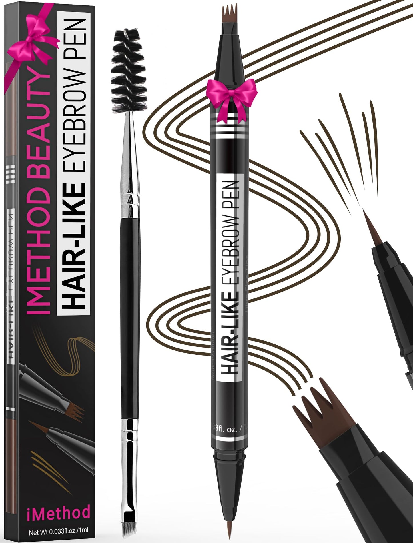 iMethod Eyebrow Pen - Eyebrow Pencil Magical 2-in-1 Eye Brow Pencils for Women with 4-Fork-Tip & Precise Brush-Tip Create Natural Hair-Like Brows, Last All-Day, Microblading Eyebrow Pen, Black Brown