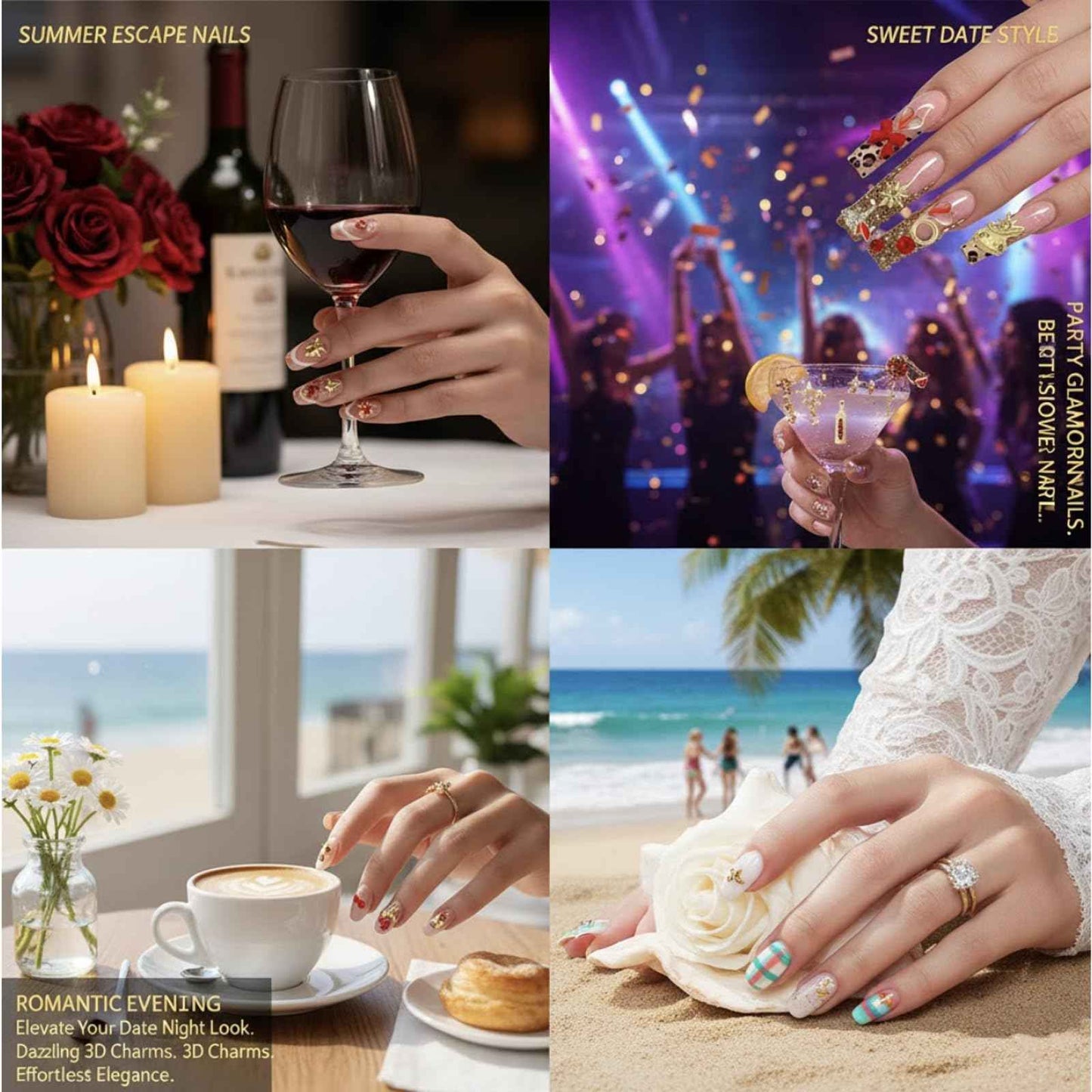 Pizadix 100 Pcs Gold Red Nail Charms Y2K with Lipsticks, Wine Bottles, Wine Cups, Lips, Tulips, Stars, High Heels, Perfume Bottle