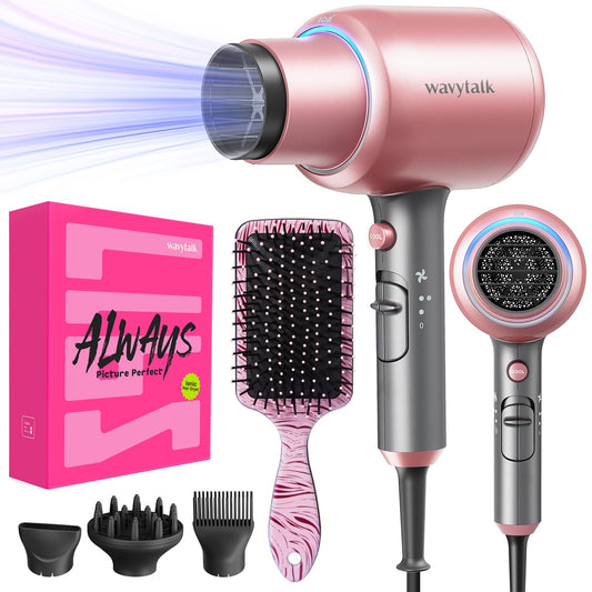 Wavytalk Ionic Hair Dryer Blow Dryer with Diffuser Concentrator Nozzles Comb and Brush Negative Ions with Ceramic Technology as Salon Light and Quiet 1875W for All Hair Types