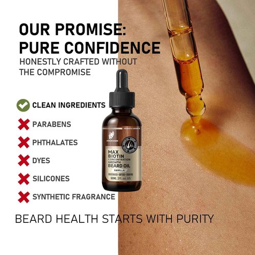 aokur Biotin Beard Growth Oil for Men - Vitamin B5 & Castor Oil Formula, Promote Thicker Fuller Beard, Daily Care, Styling & Taming, Hydrating, Lightweight Non-Greasy, Vanilla 2oz Gift for Him