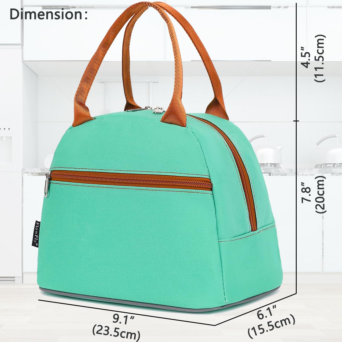 FlowFly Lunch Bag Tote Bag Lunch Organizer Lunch Holder Insulated Lunch Cooler Bag for Women/Men, Jade