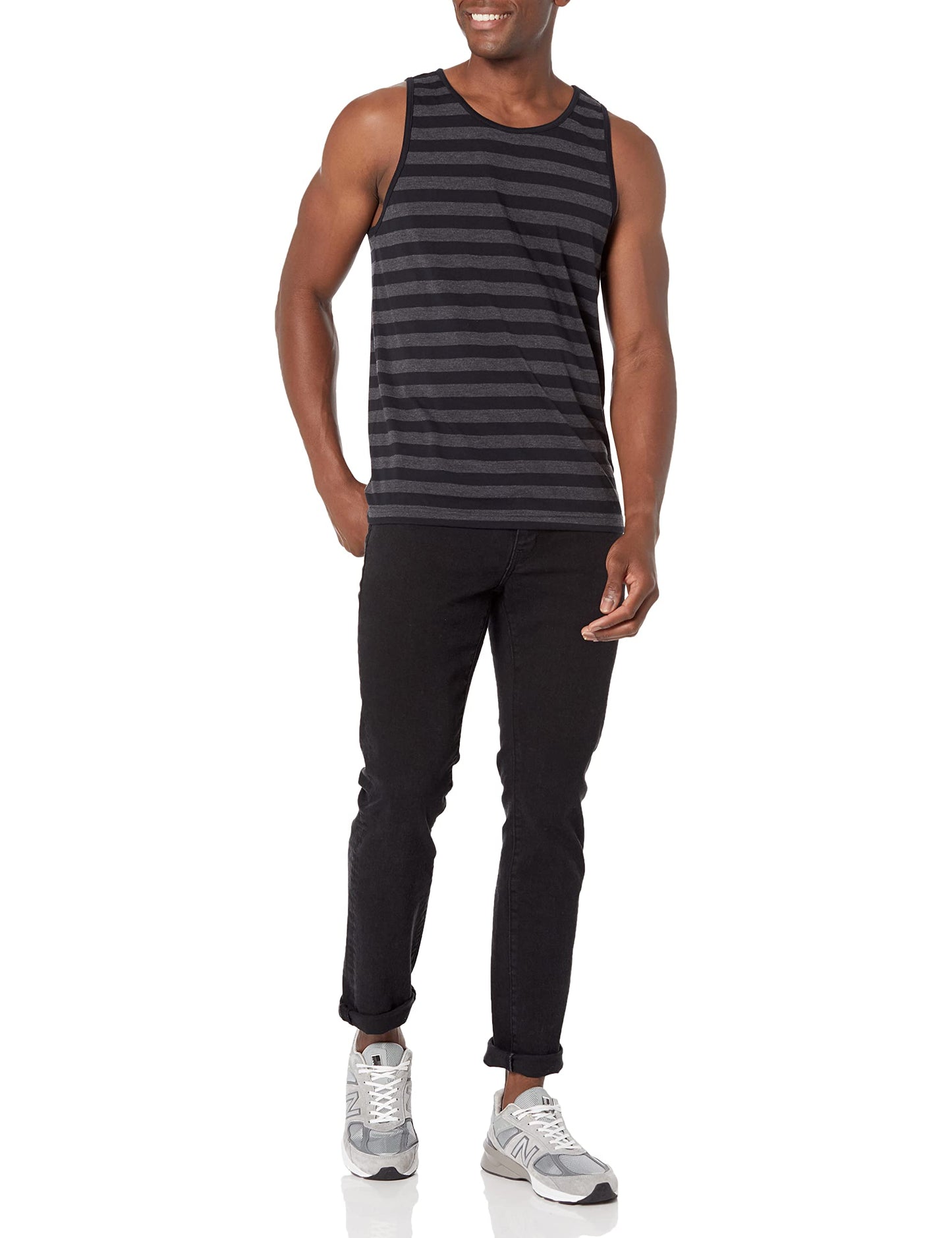 Amazon Essentials Men's Regular-Fit Tank Top, Black/Charcoal Heather, X-Small