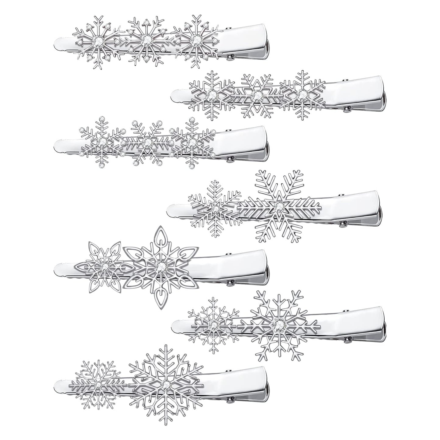 Christmas Hair Clips Snowflake Hair Clips for Women Girls Rhinestone Snowflake Hair Pin Barrette Accessories (Silver)