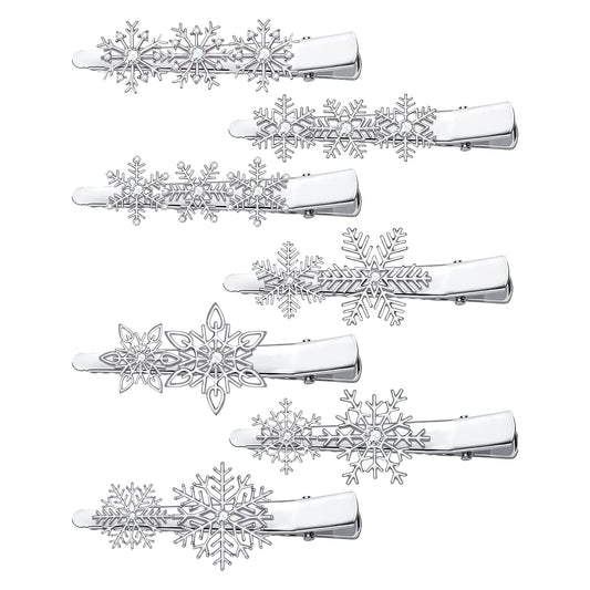 Christmas Hair Clips Snowflake Hair Clips for Women Girls Rhinestone Snowflake Hair Pin Barrette Accessories (Silver)