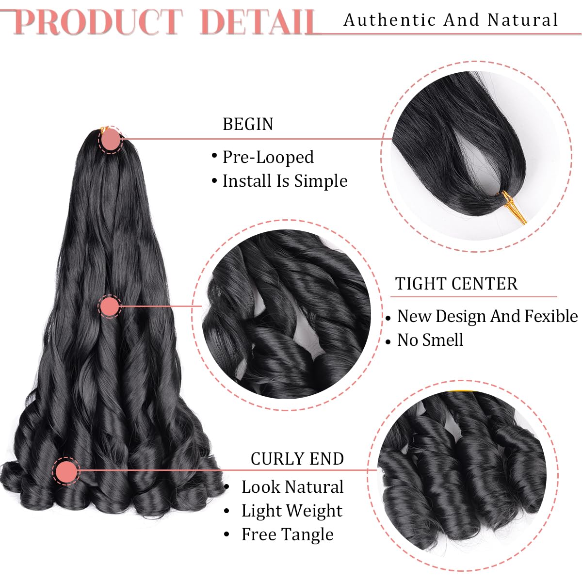 Luoyudu French Curly Braiding Hair 24Inch Loose Wavy 8 Packs #1B Black Bouncy Braiding Hair Extensions 75g/Pack Synthetic French Curl Crochet Hair Extensions（8packs,24Inch)