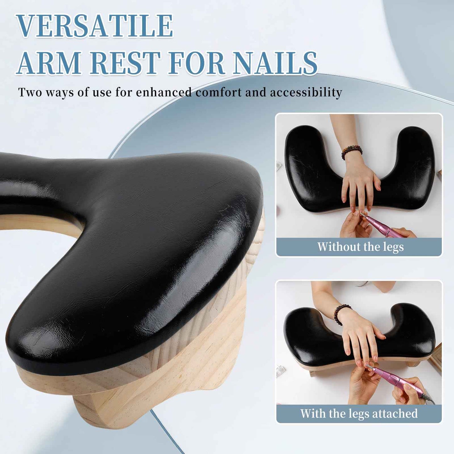 Arm Rest for Nails Tech, U-shaped Manicure Nail Arm Rest Stand with Detachable Brackets Microfiber PU Leather Nail Cushion Hand Rest Pillow for Nail Table Salon Manicure Arm Rest Cushion (black)