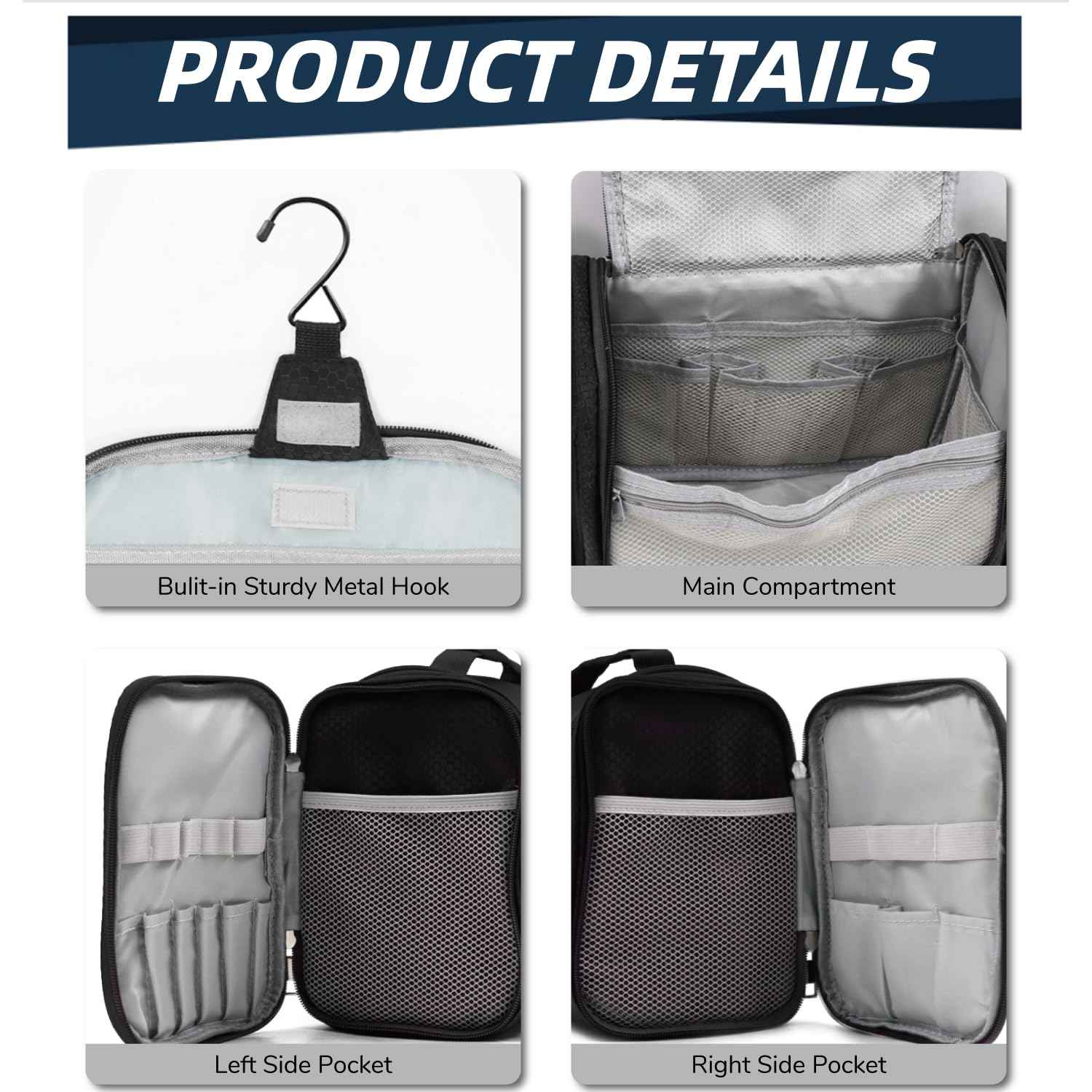 Buruis Large Capacity Toiletry Bag for Women and Men, Hanging Toiletry Organizer Cosmetics Makeup Bag, Water-resistant Dopp Kit Shaving Bags for Full Sized Toiletries, Travel Essentials (Black)