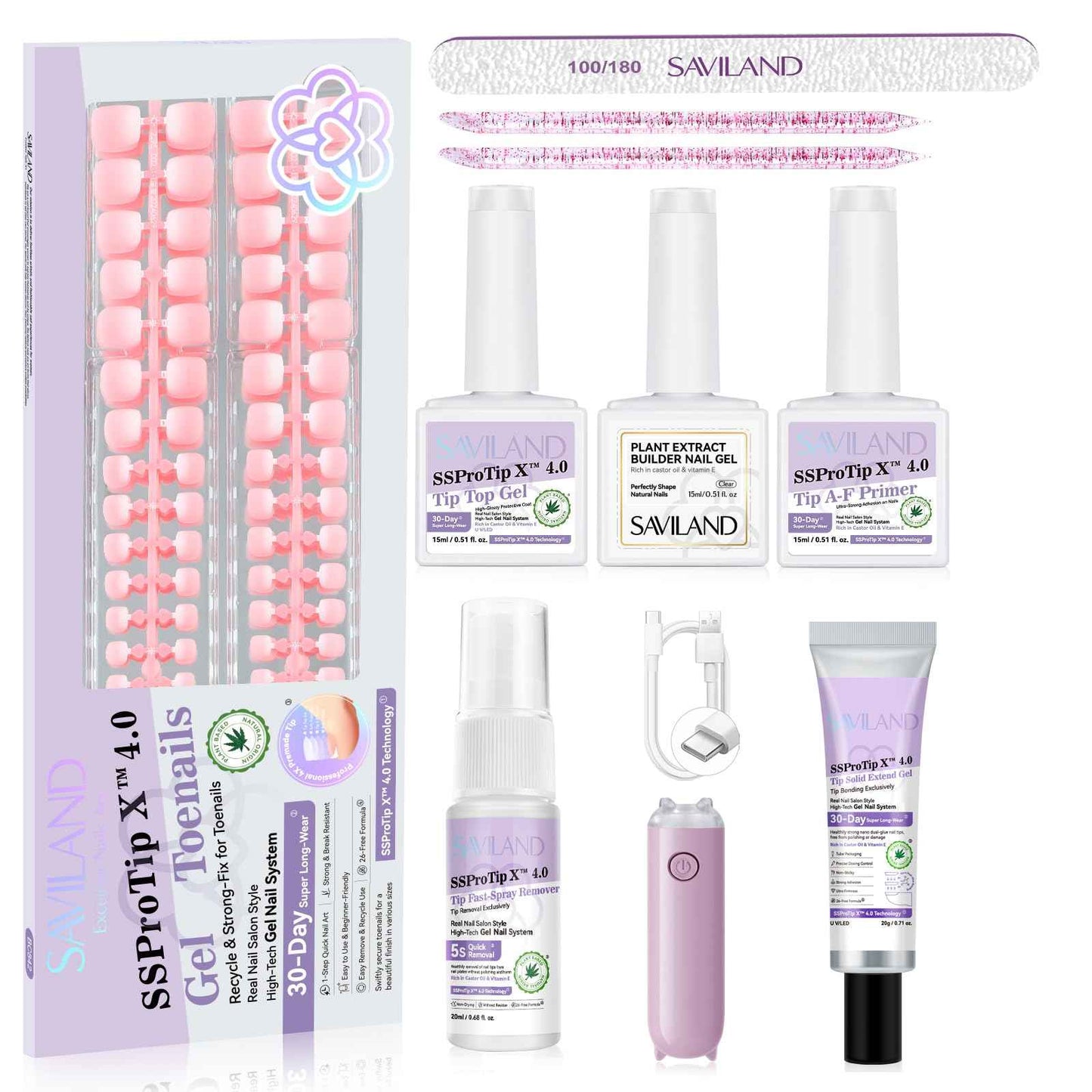 SAVILAND Press On Toenails Kit: 216 PCS Nail Press on Toenails French Tips Pink White Toe Gel Toenails Nail Tips Press on Toenails for Women Solid Nail Glue Gel for Toe Nail Extensions 18 Sizes