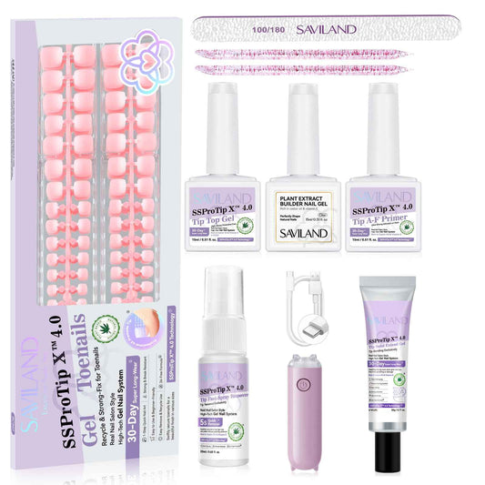 SAVILAND Press On Toenails Kit: 216 PCS Nail Press on Toenails French Tips Pink White Toe Gel Toenails Nail Tips Press on Toenails for Women Solid Nail Glue Gel for Toe Nail Extensions 18 Sizes