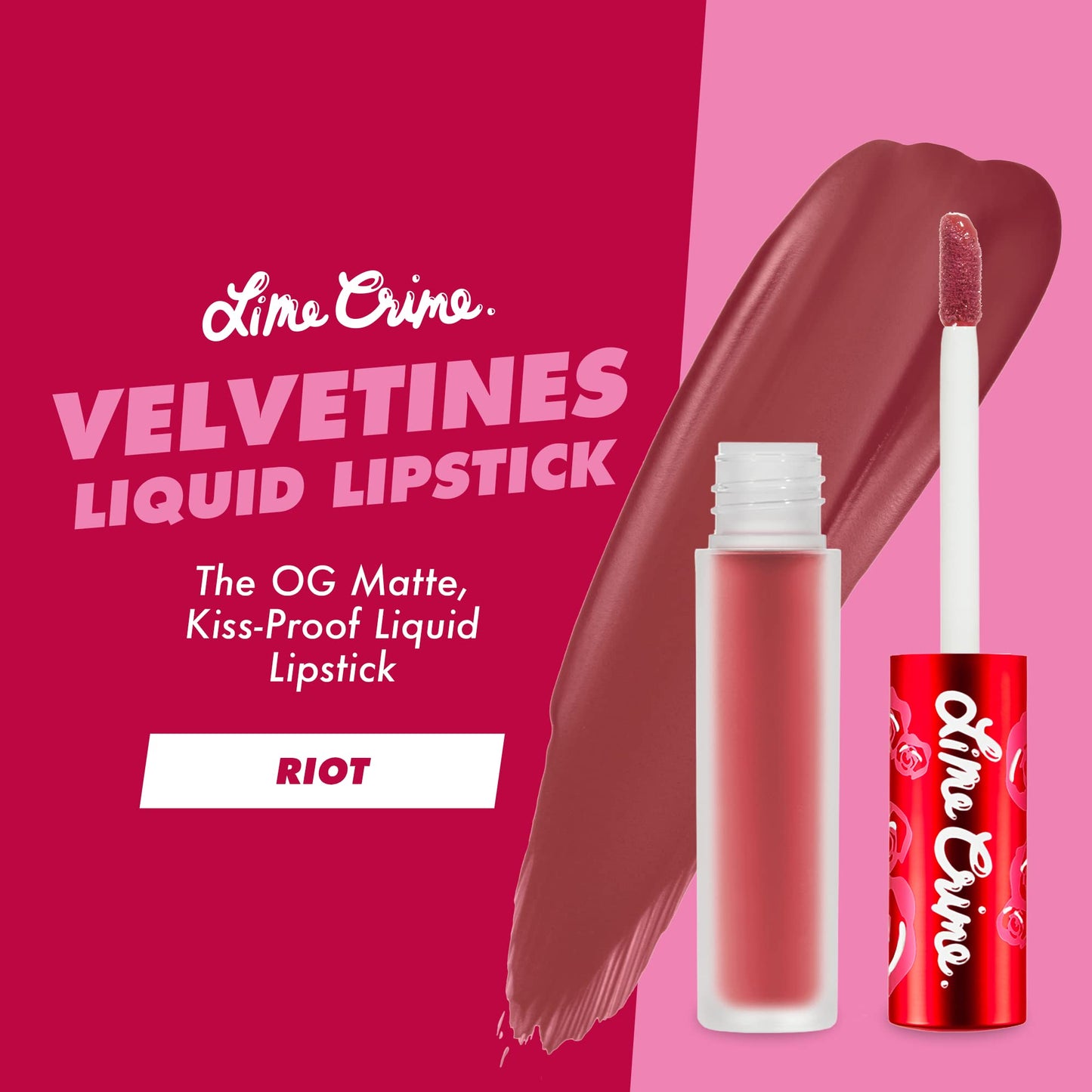 Lime Crime Velvetines Liquid Matte Lipstick, Riot (Red Brown) - Bold, Long Lasting Shades & Lip Lining - Stellar Color & High Comfort for All-Day Wear - Talc-Free & Paraben-Free