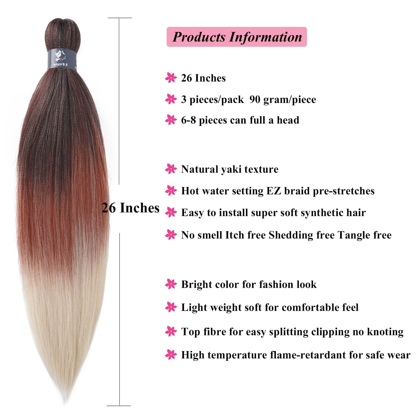 UPruyo 1B/350/613 Blonde Ombre Braiding Hair Pre Stretched Kids Kanekalon Braiding Hair Extensions for Braiding Box Braids Knotless Prestretched Pre Sectioned Braiding Hair Ombre 26 inch