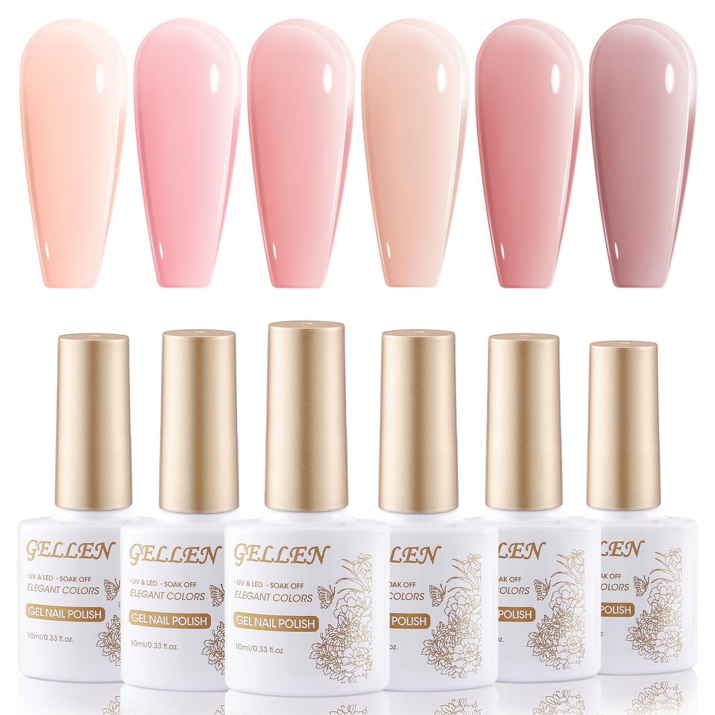 Gellen Jelly Nude Pink Gel Nail Polish Set, 6 Colors Sheer Gel Polish Kit UV LED Soak off Nail Polish, Trendy Home Salon DIY Nail Art Gel Nail Kit Valentine Gift