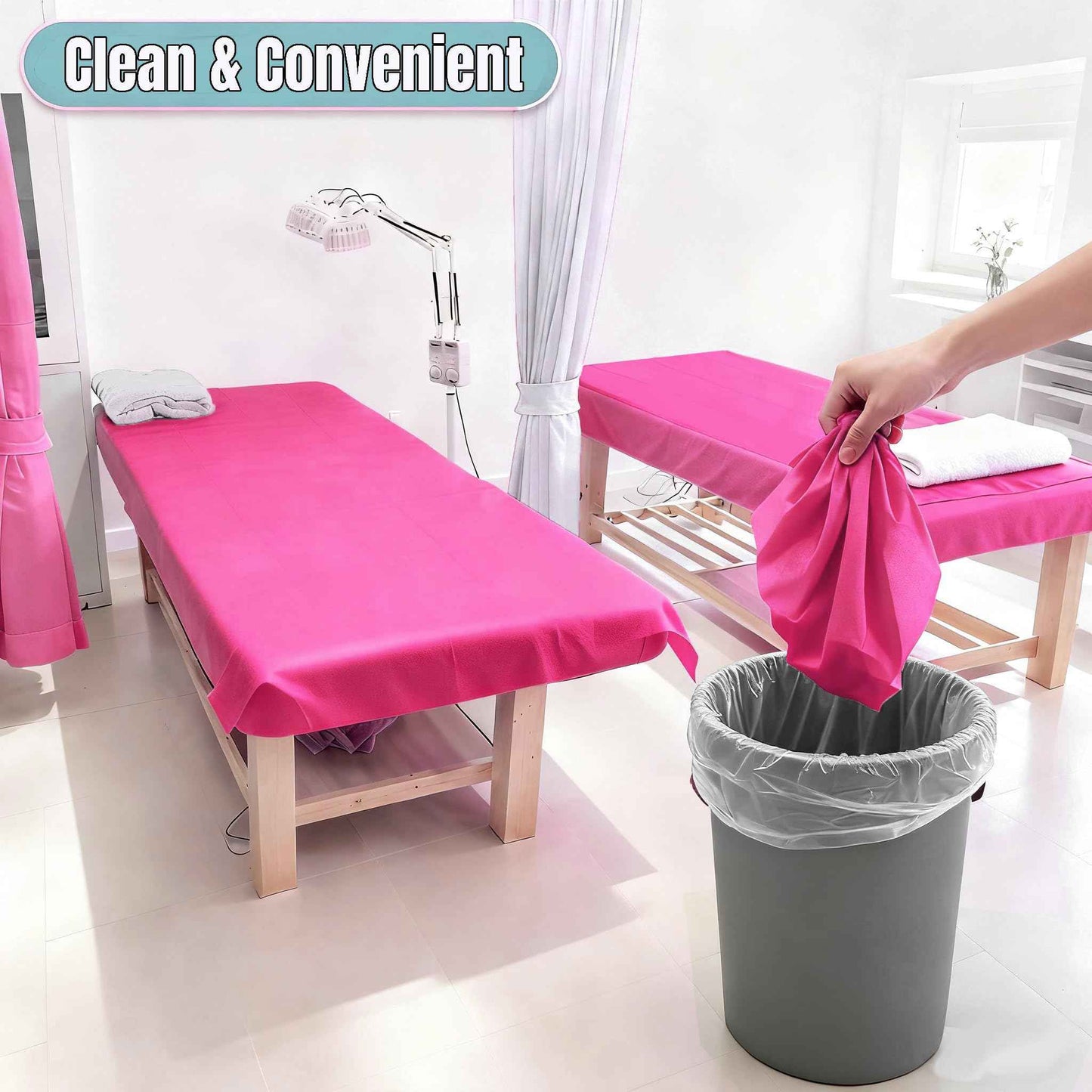 SHENKUAI 100 PCS Massage Table Sheets Disposable Spa Table Bed Covers 71"x31" Non Woven Fabric Waterproof Protector for Waxing, Tattoo, Beauty Salon,Facial, Esthetician Supply(Pink)