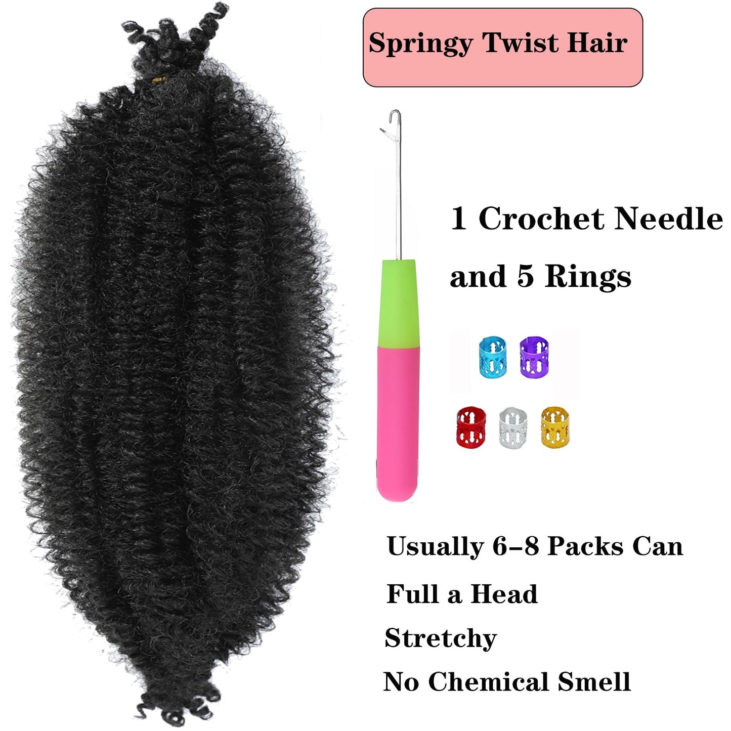 Springy Afro Twist Hair 3 Packs Marley Twist Braiding Hair 18 Inch Pre- Separated Black Kinky Twist Hair For Women Cuban Twist Hair Wrapping Hair for Soft Locs (18 Inch (Pack of 3), 1B#)