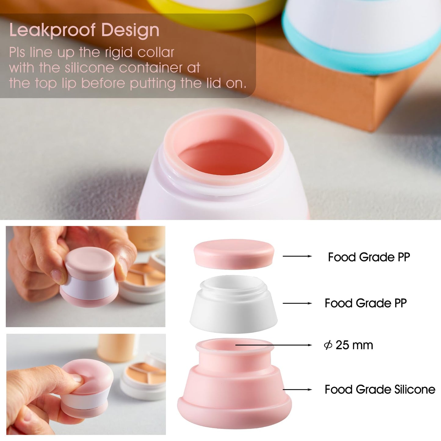INSFIT Travel Containers for Toiletries, TSA Approved Silicone Cream Jars, Travel Size Containers with Lids, 5PCS BPA Free Leakproof Travel Accessories for Liquid Lotion with Labels Mini Spatulas